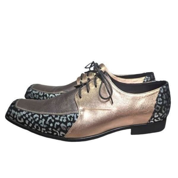 Bespoke Rose gold silver & black suede animal print oxford dress shoes mens 11.5