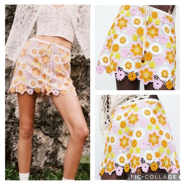 ZARA multicolored floral crotchet retro mini skirt NWT