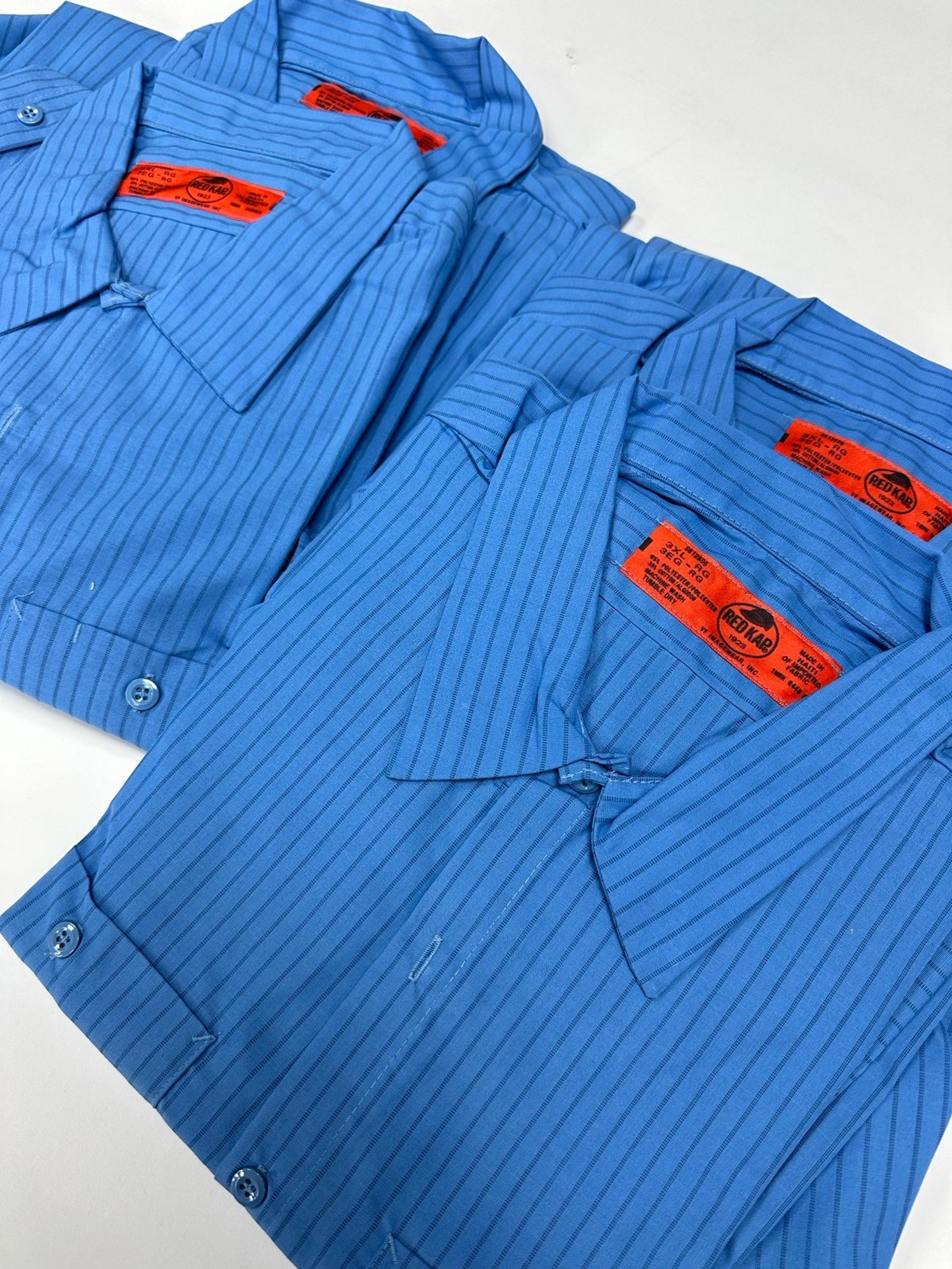 4-Men’s blue stripe button down 3XL red Kap work shirts long sleeve