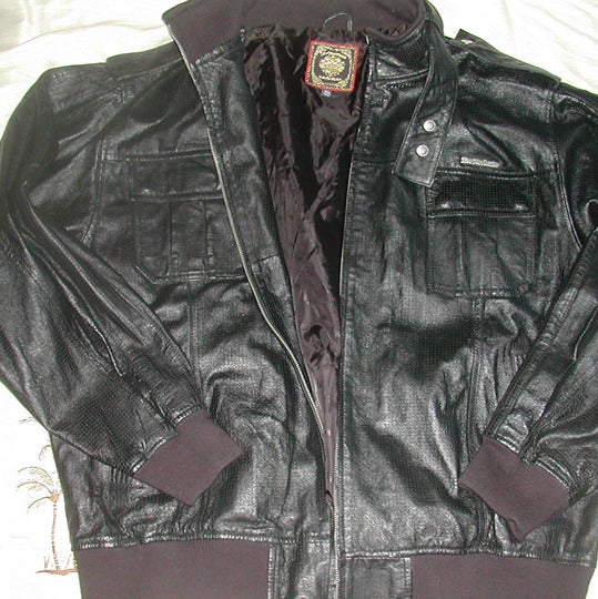 Women's Leather 3XL Black BOMBER JACKET Epaulets FULL ZIPPER 5 Lined Pockets EUC