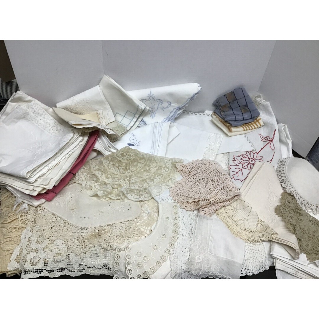 Napkins Doilies Runners Handkerchiefs 60+ Items Vintage Linens Textiles Lot