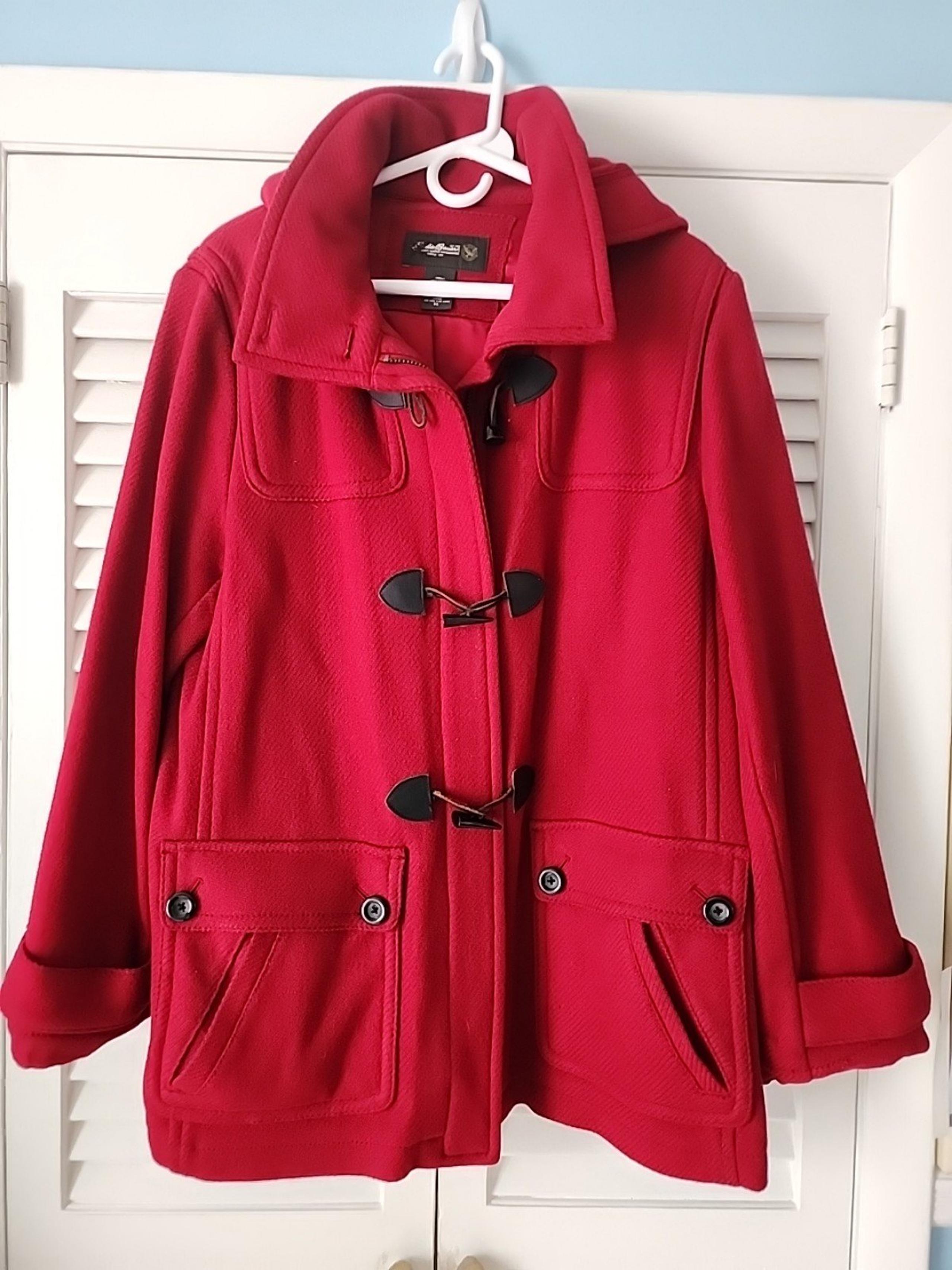 Eddie Bauer Woman's Red XL Pea Coat Jacket Pockets Toggle Buttons Zipper R14