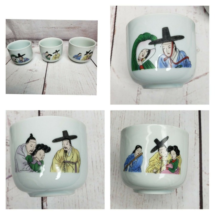 Vintage Japanese Erotic Geisha Samurai Exotic 2.5 Sake Tea Cups Tumblers (3)
