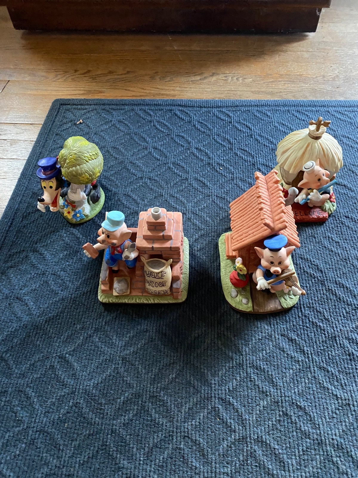 Set of Three Disney Porcelain Three Little Pigs and Wolf Music Boxes