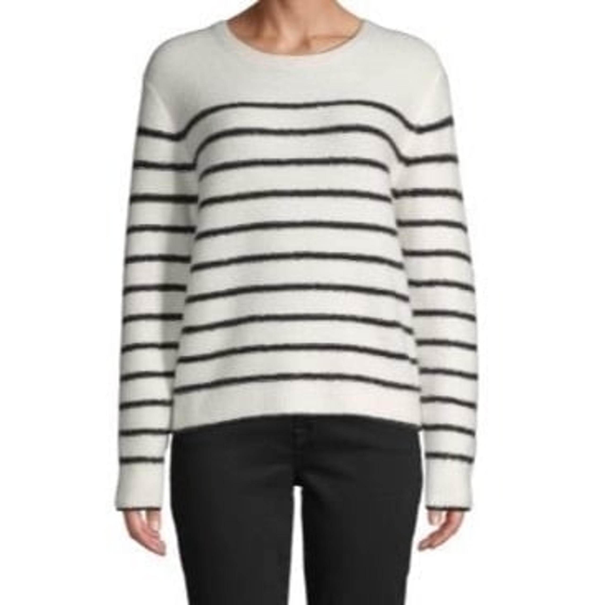 John + Jenn Womens Striped Long Sleeve Sweater Size XS XSmall Crew Neck White/Bl
