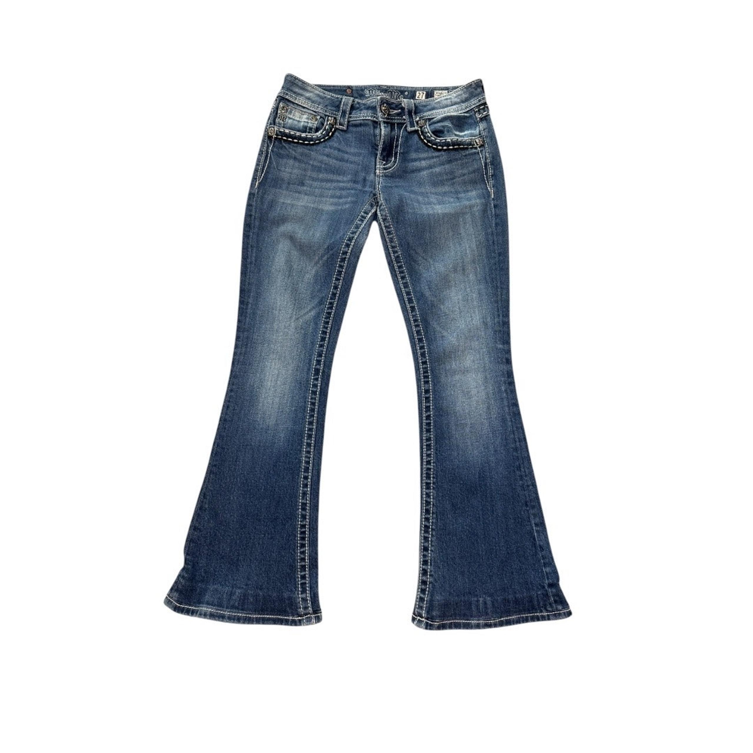 Miss Me Women's Bootcut Flare Jeans Size 4 (27) Blue Bling Embroidery