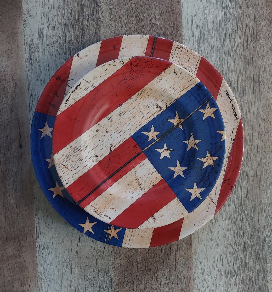 Sakura Warren Kimble Melamine 5 Dinner 3 Salad Plate Colonial American Patriotic