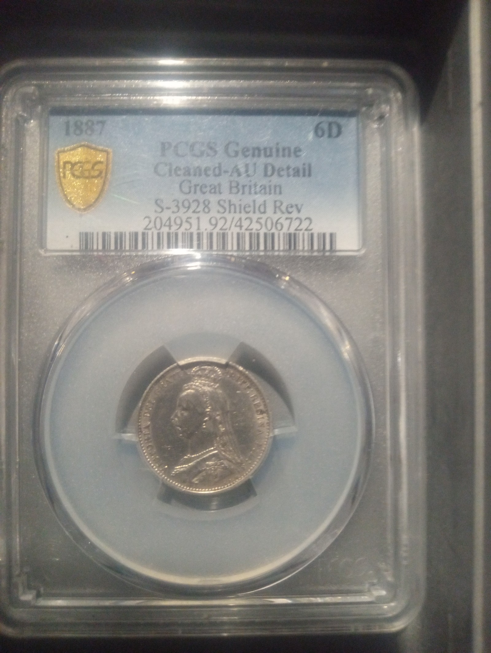 PCGS Genuine Cleaned -AU Detail 1887 great Britain shield