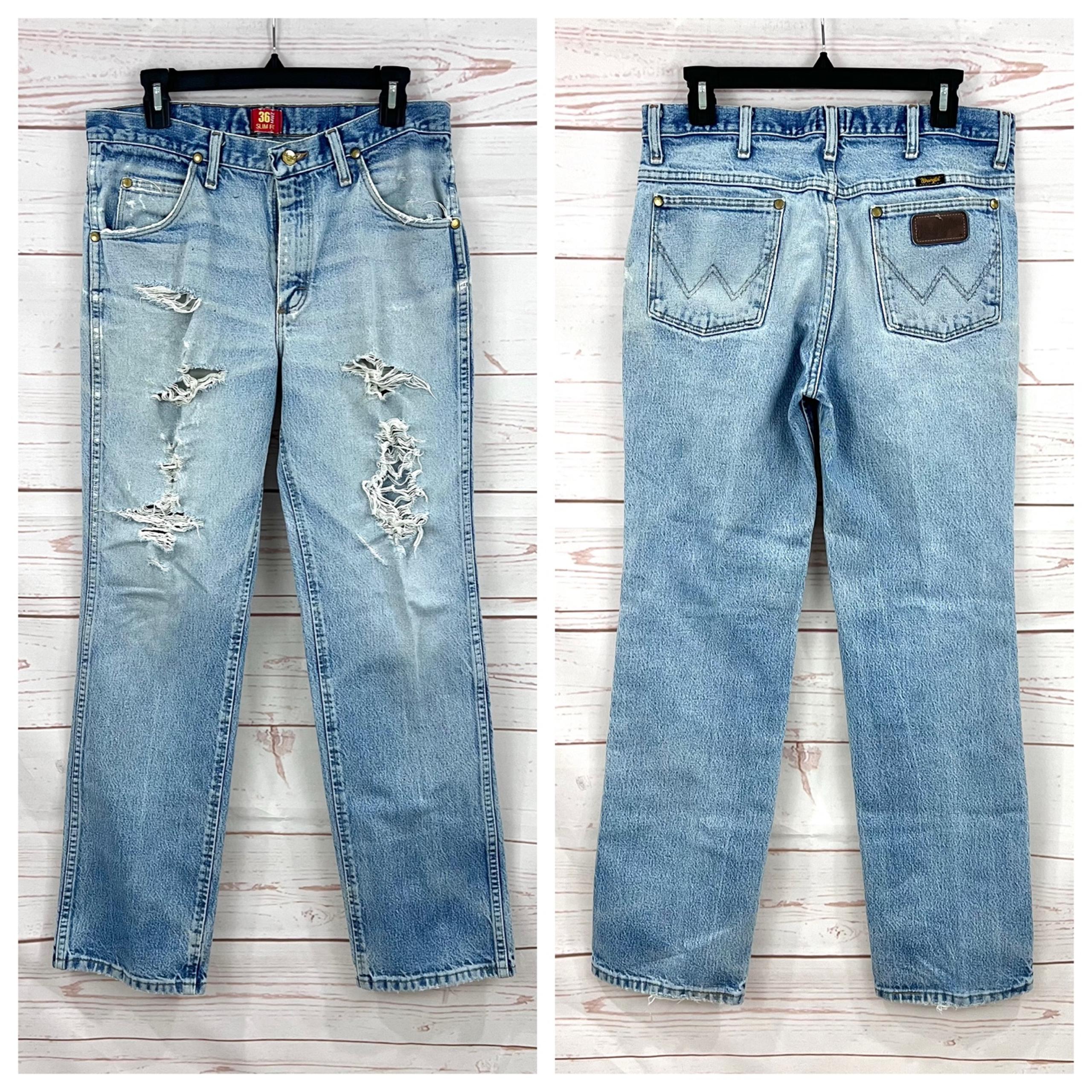 Vintage Wrangler Western Light Bleach Wash Distressed Straight Leg Jeans