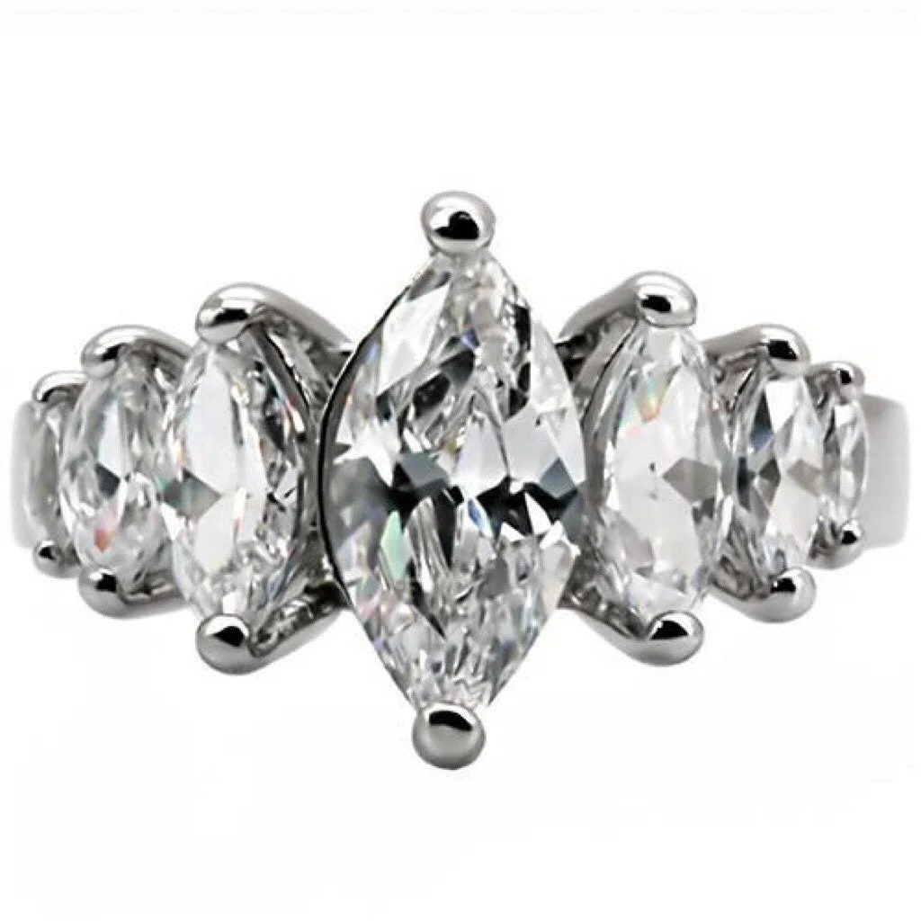Size 5, STAINLESS STEEL 7 Marquise Cubic Zirconia Ring