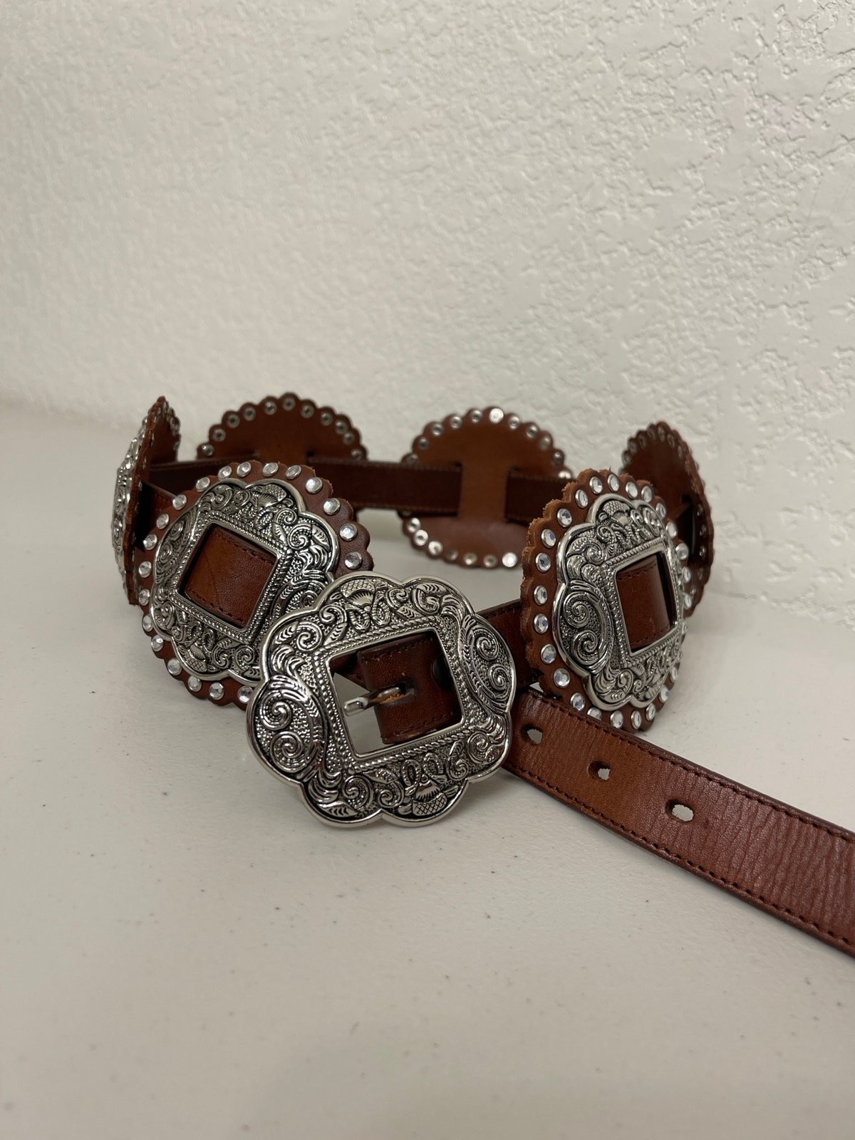 Vintage stone brown top grain leather belt