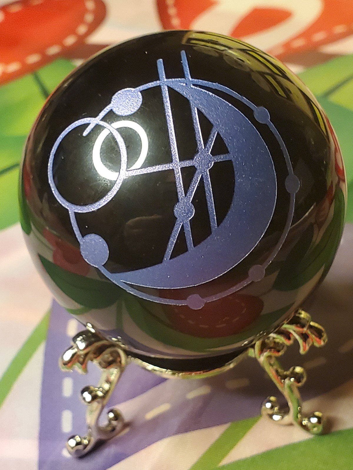 Black Obsidian Sphere with Moon symbol
