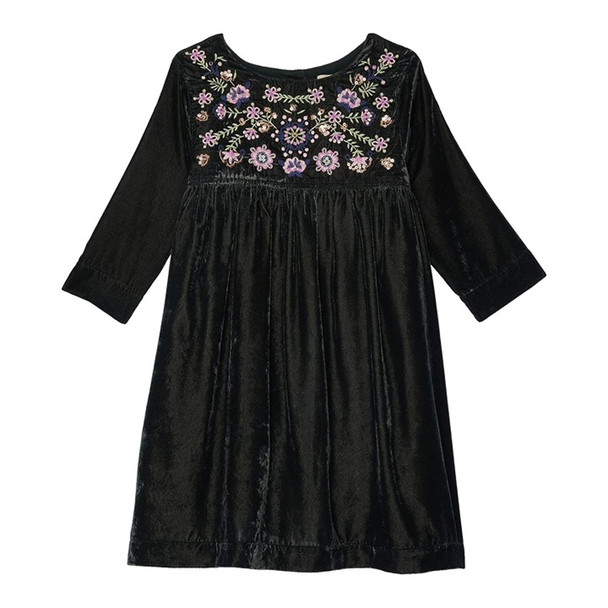 Peek Dress Toddler Baby 3T Embroidered Velvet Long Sleeve Floral Black Pink