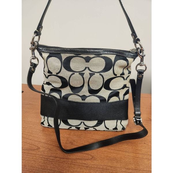 Coach 2008 Cursive Creed Limited Edition Signature Stripe Canvas & Leather Tote