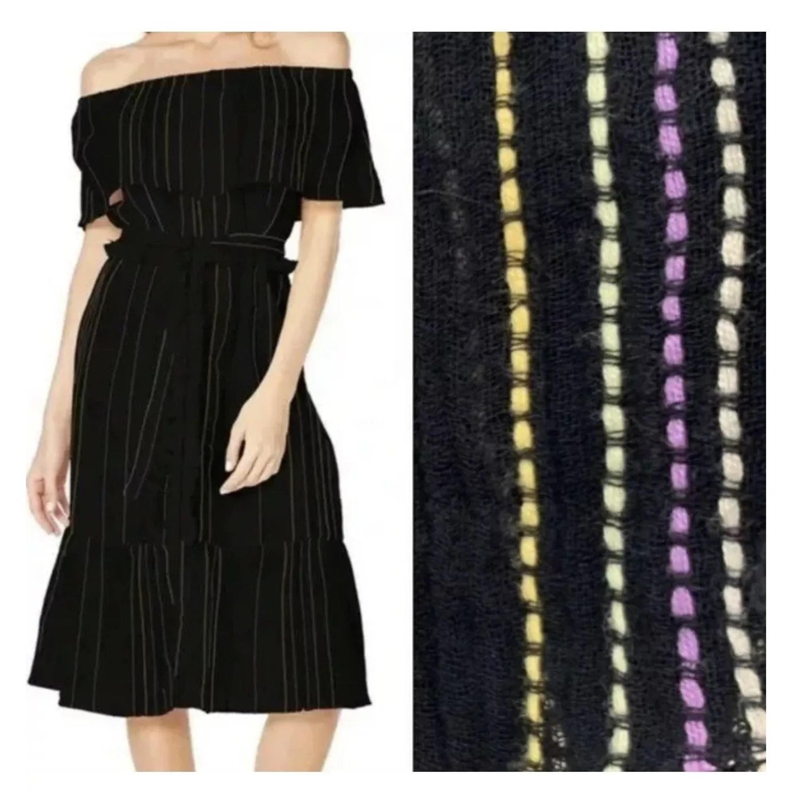 Michael Stars Stripe Off Shoulder Boho Hippie Embroidered Midi Dress XS