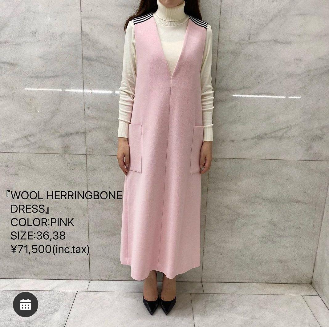人気ブランド新作豊富 Balcony at New】Borders Brand Wool Pink Dress Herringbone ワンピース