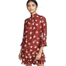 Rebecca Taylor silk Ikat Paintbrush Ruffle Dress in Cabernet Combo size 10