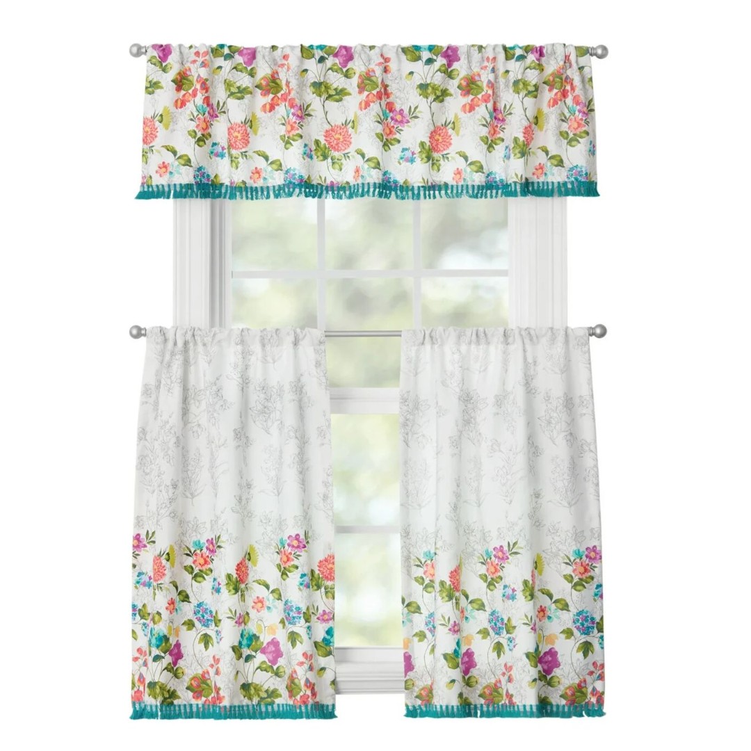 Pioneer Woman Blooming Bouquet Kitchen Small Window Curtain 3-Pc Valance Tier