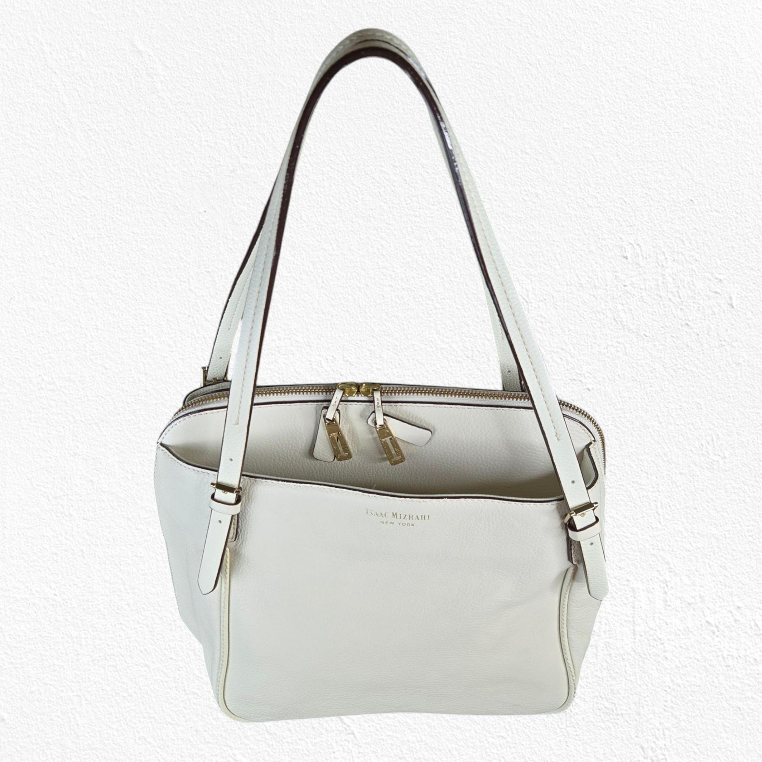 Isaac Mizrahi Ivory White Claudette Tote Bag Leather Satchel Shoulder Handbag