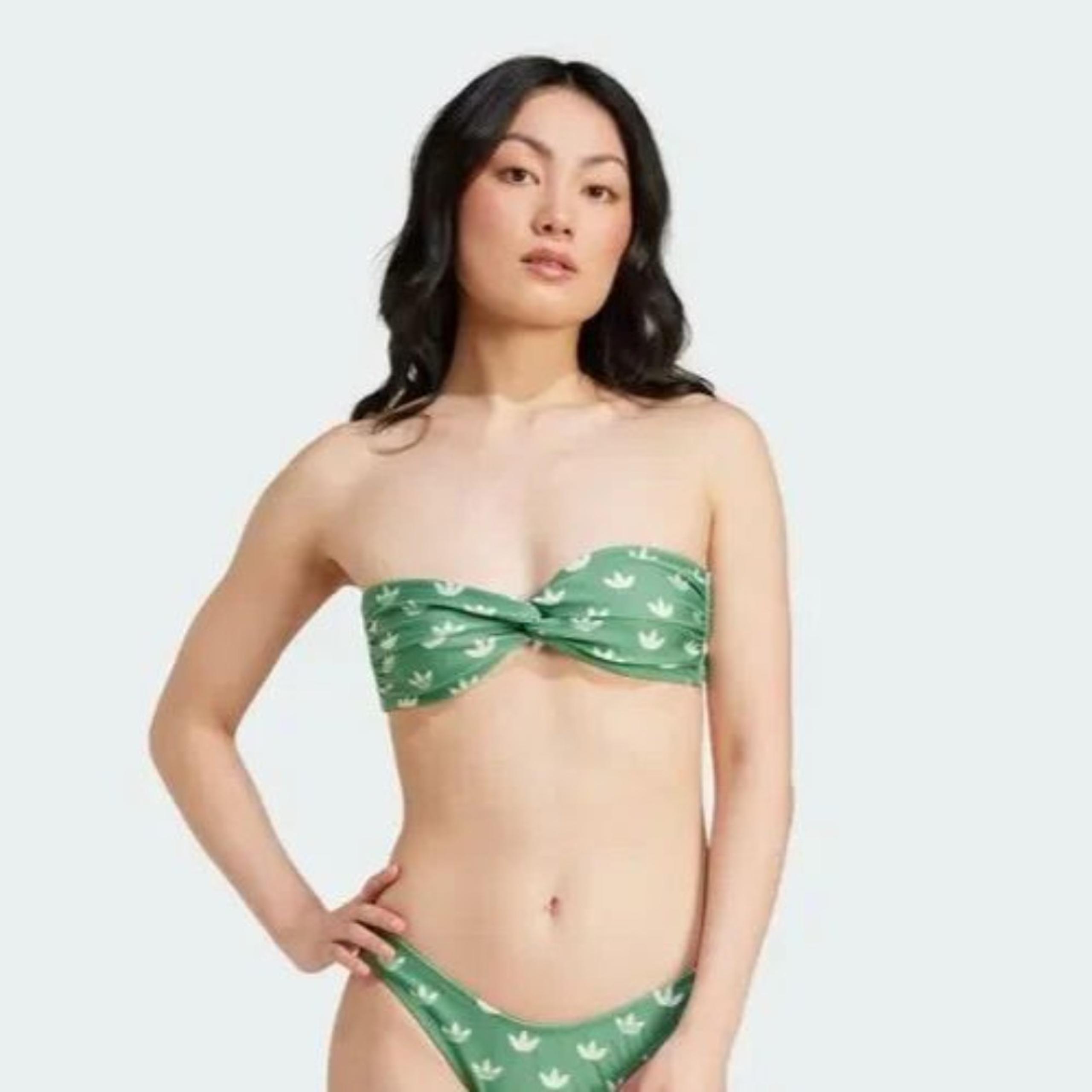 Adidas Originals Women Size 10 Bikini Top Monogram Green/Cloud White IY1566 NEW