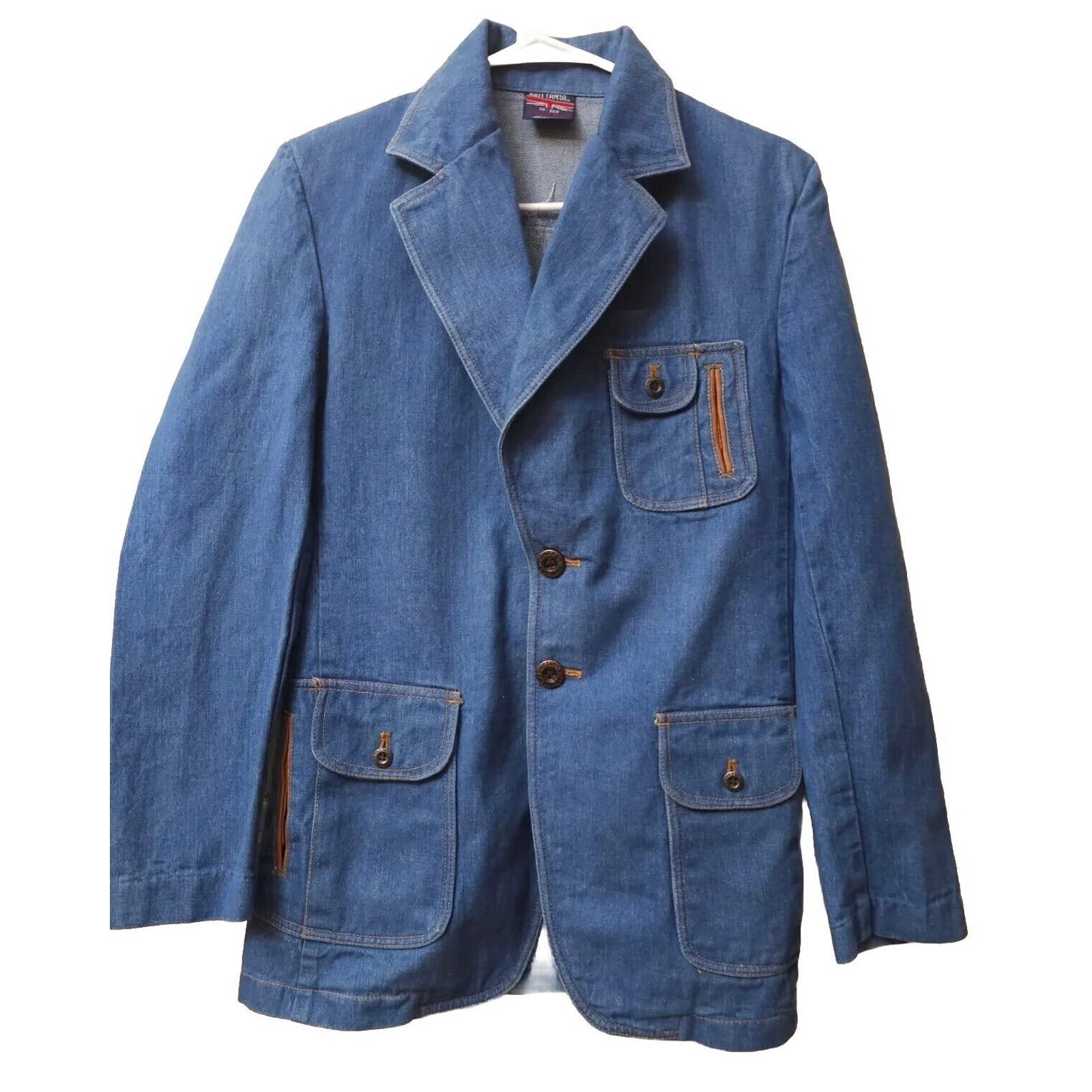 Vintage Brittania Blue Denim Stitching Finished Leather Military Jacket Size 38