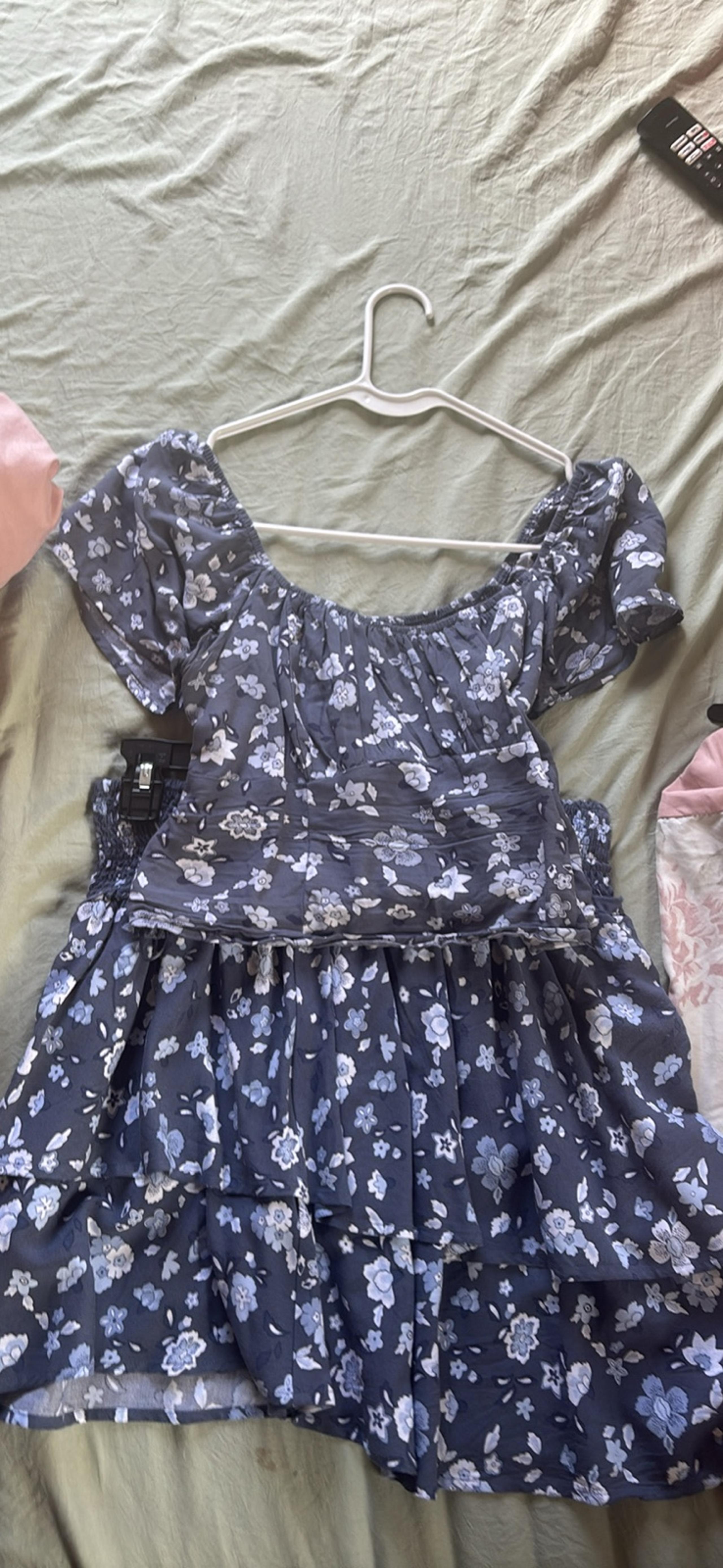 Hollister Gray-Blue Floral Crop Top and Skirt Matching Set