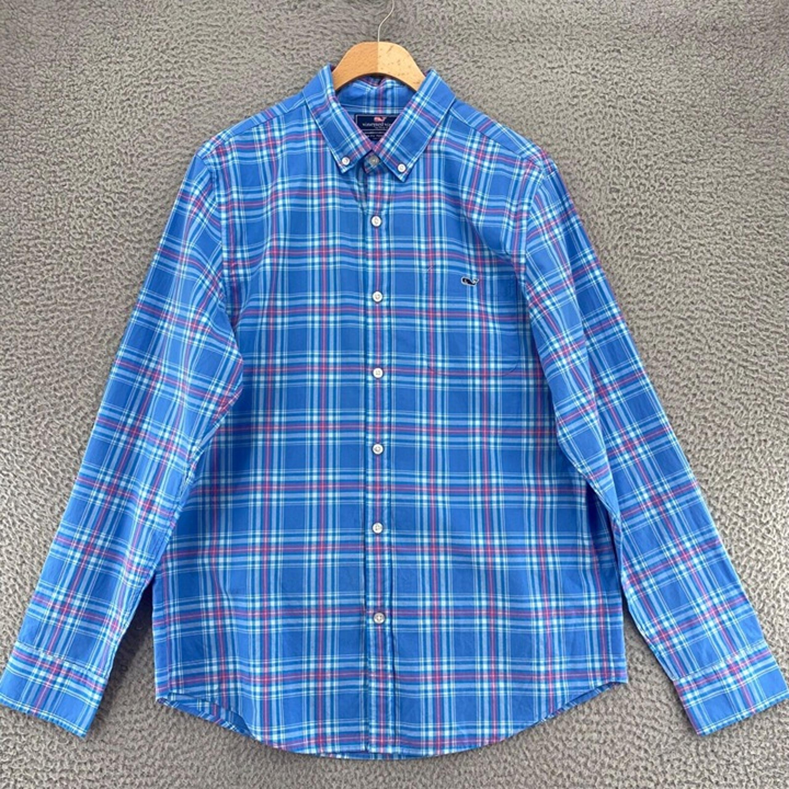 Vineyard Vines Shirt Womens Medium Blue Slim Fit Tucker Plaid Button Down Collar