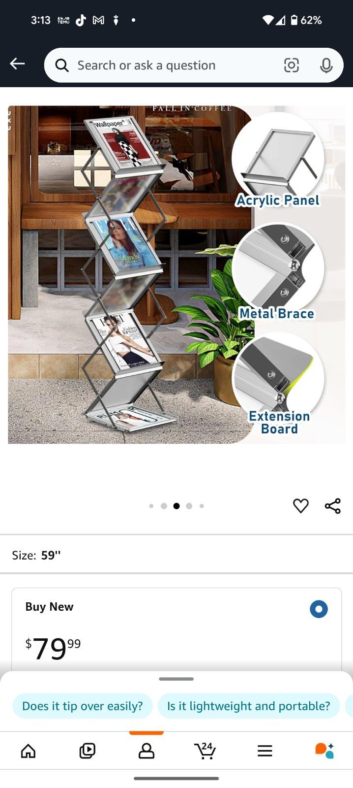 6 Pockets Foldable Aluminum Magazine Rack - Brochure Display Stand, Brochure