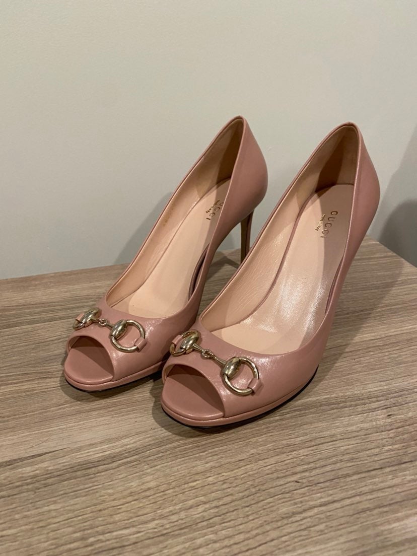 Gucci Pink Leather Peep Toe Heels