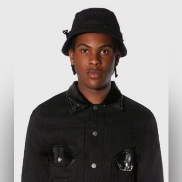 NWT The Hideout Clothing Co Black Denim Octagon Classic Bucket Hat Pull String