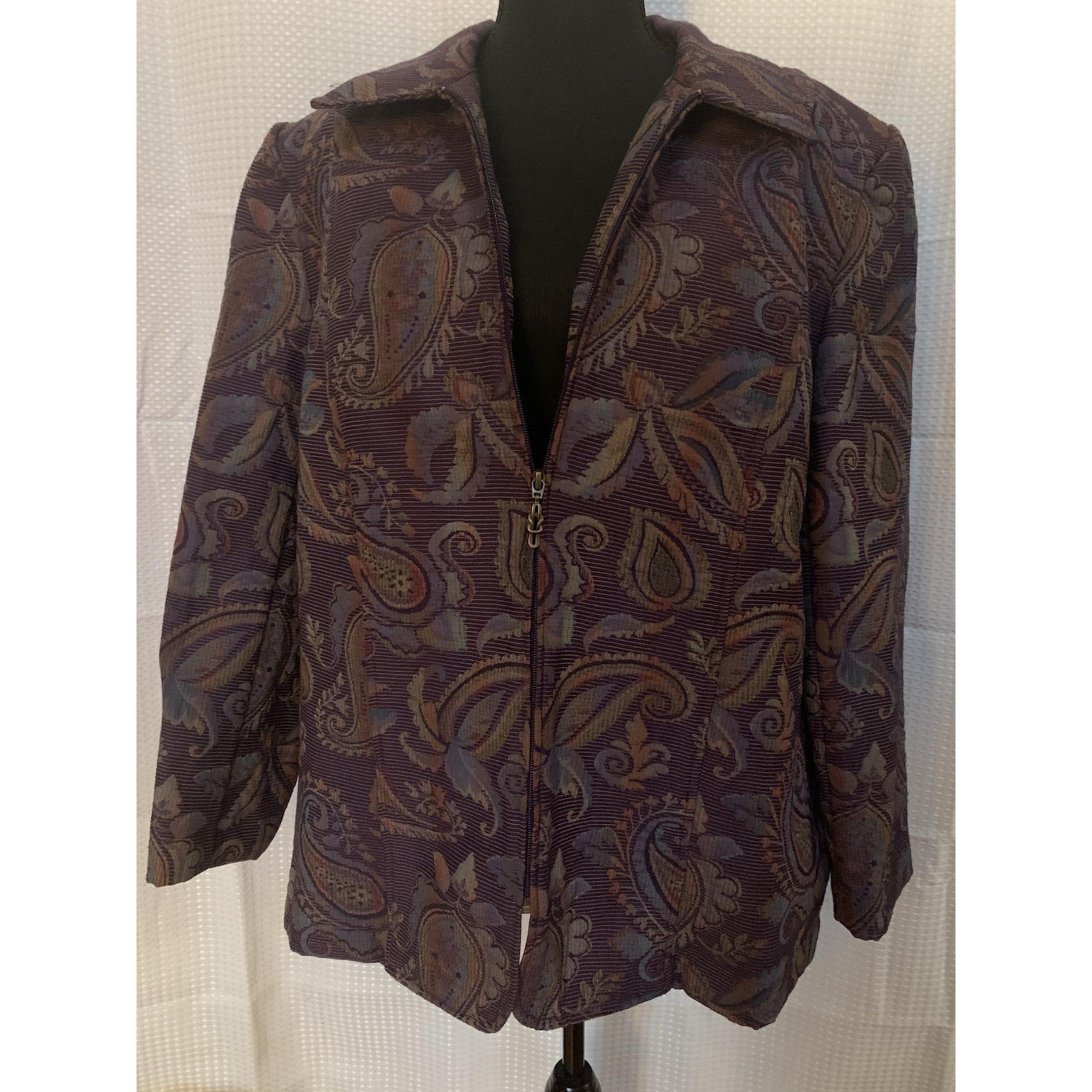 Bon Worth Womens XL Purple Tapestry Zip Up Blazer