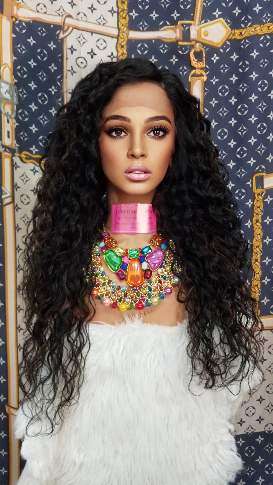 Celebrity black brown curly lace wig