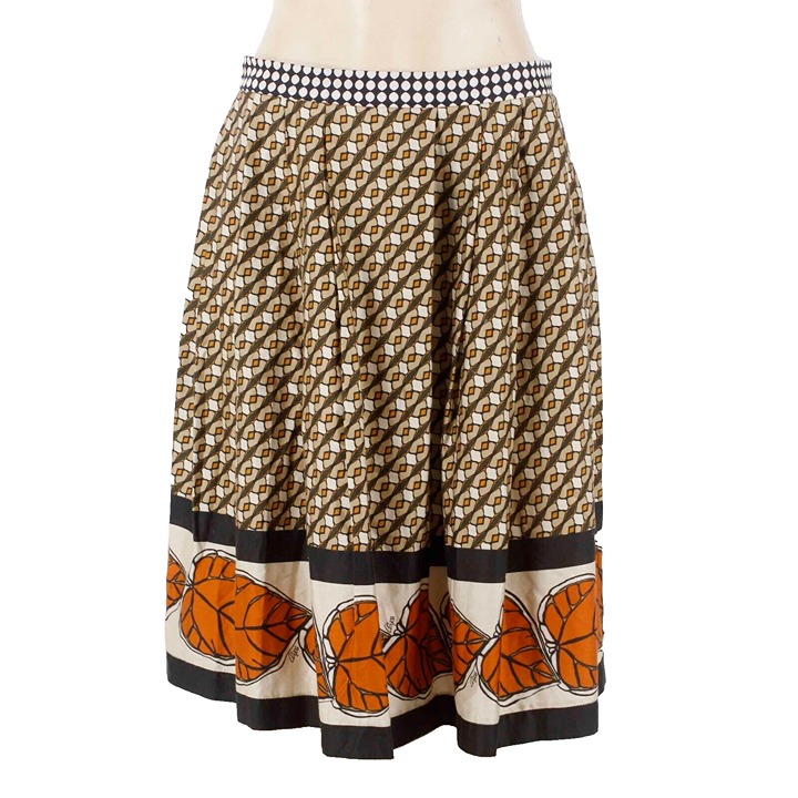 Clips Italy Sz 44 Tan Rust Multi Pleated Full 100% Cotton Woven Skirt