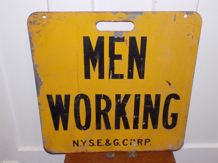 Vintage Men Working NYS Gas & Electric Double Sided Sign