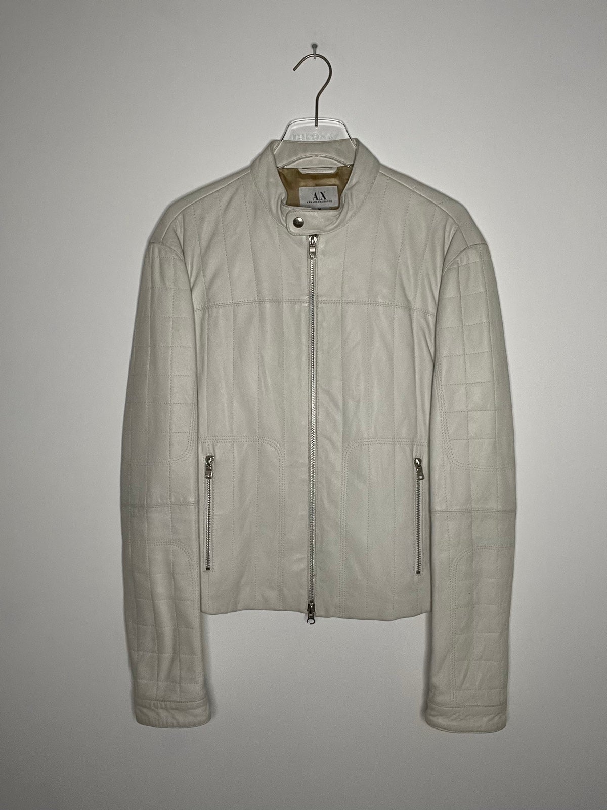 A|X Armani Exchange White Leather Moto Jacket