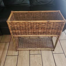 Vtg Wicker Plant Stand Rectangular Four leg Planter Shabby Cottage Style