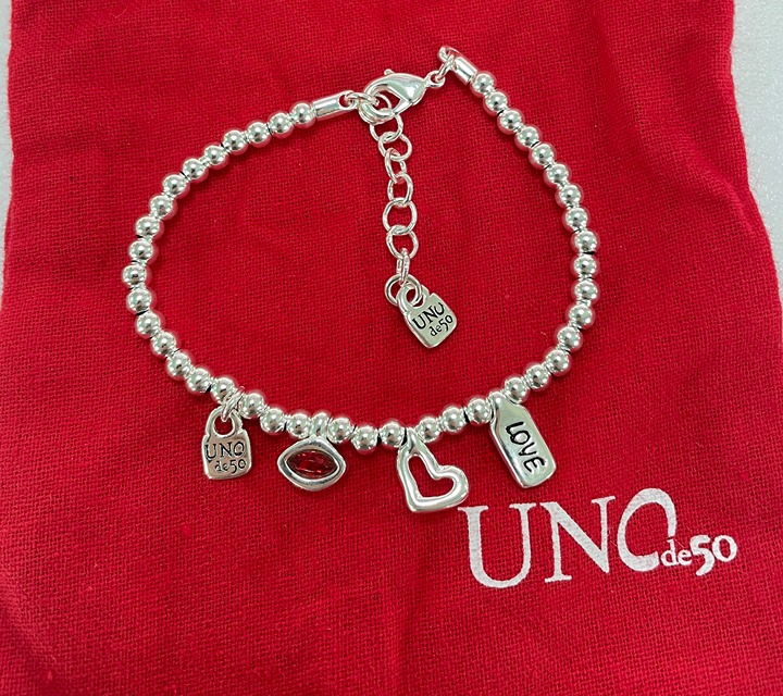 I'M WAITING 4 U RED BRACELET New Uno De 50 I'm Waiting 4 U Silver Tone Multi