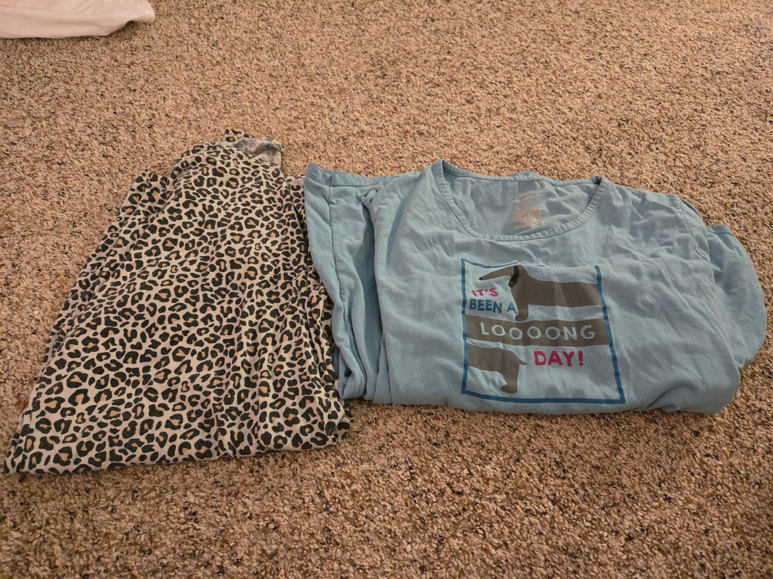 Pair Of Long T Shirt Pajamas Secret Treasures Leopard Print & Dog Womens XL