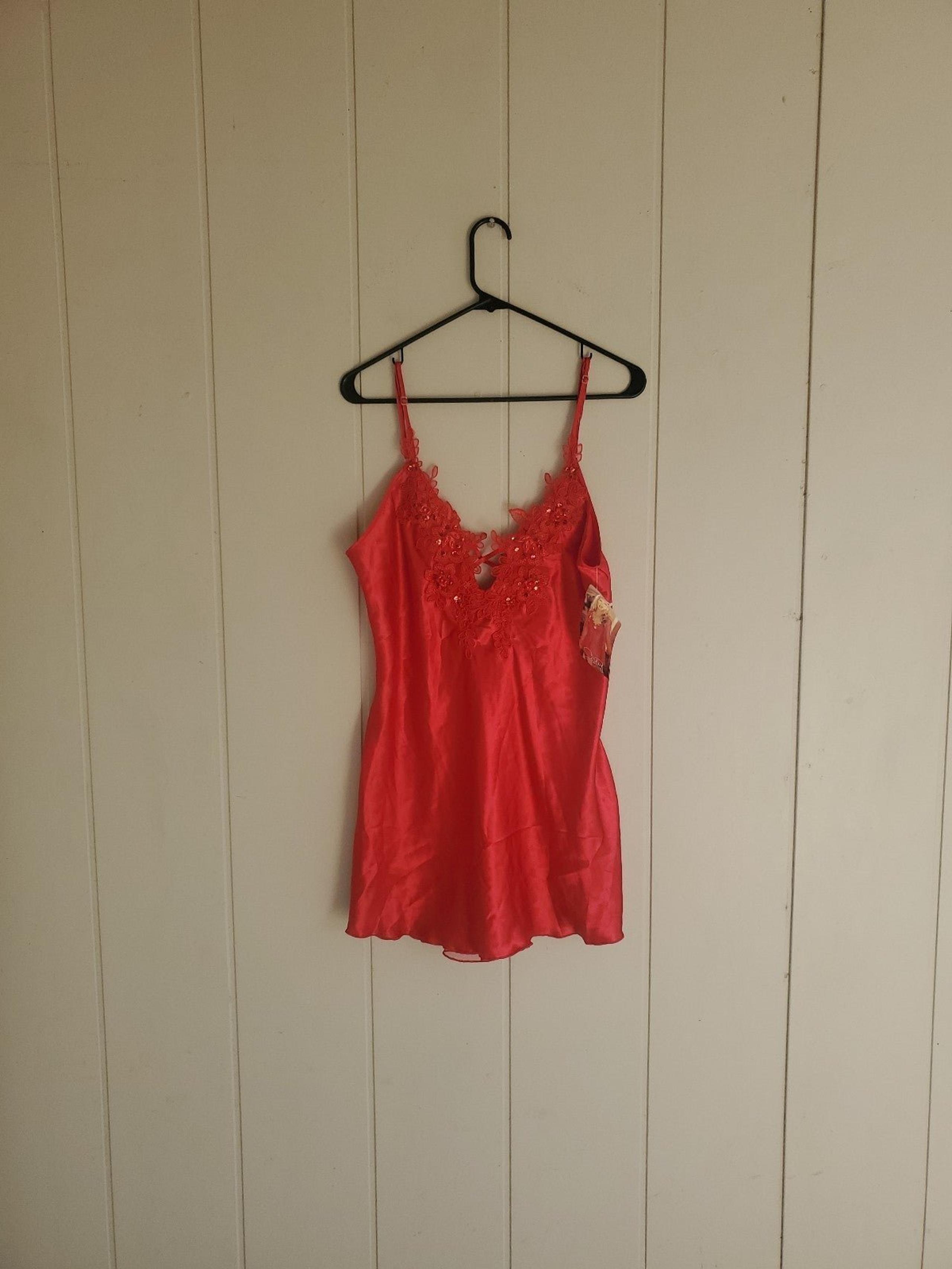 VTG SHIRLEY of HOLLYWOOD RED LINGERIE BABY DOLL TEDDY Sexy Beaded Dress NWT