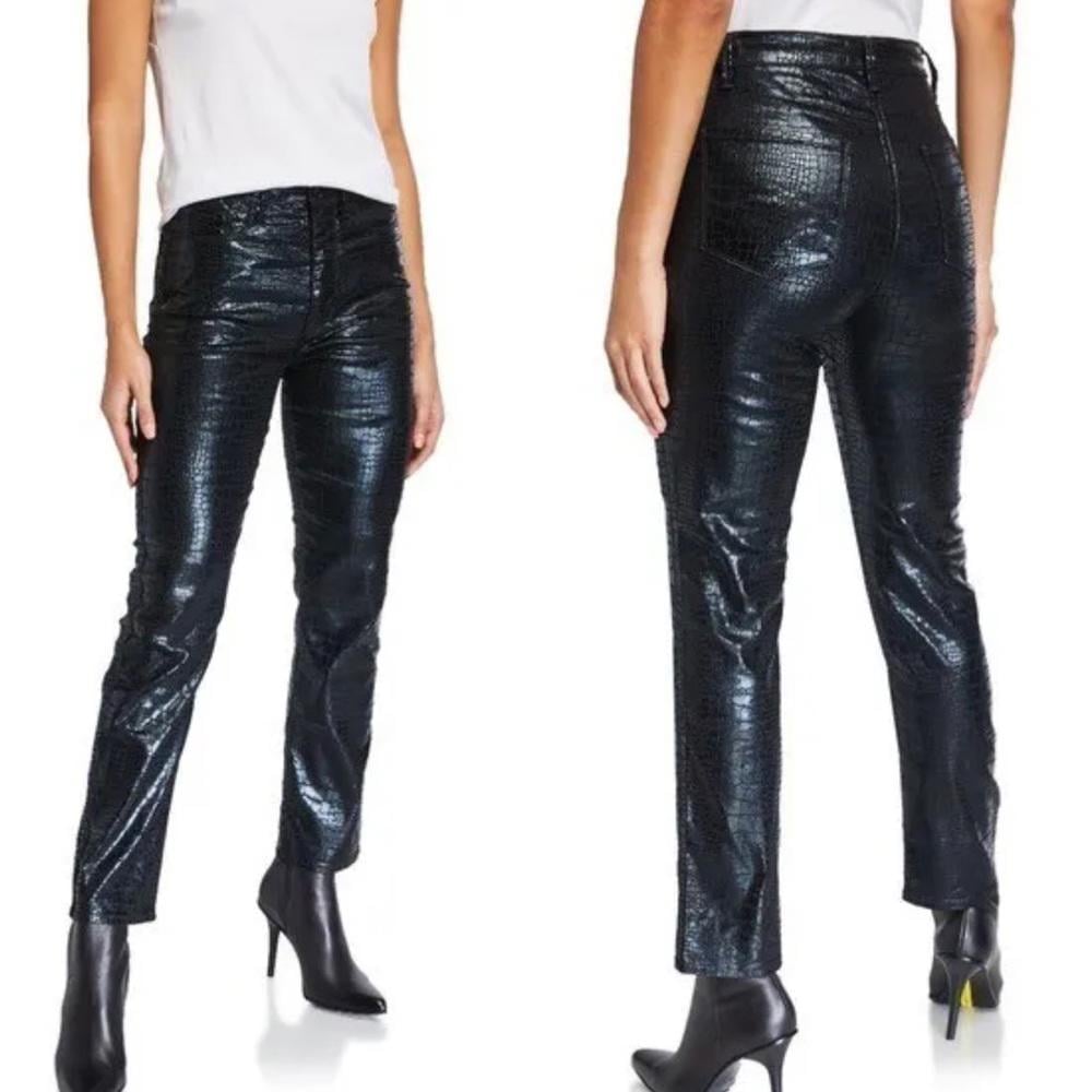FRAME l NWT Le Sylvie Slender Straight Crocodile Coated Jeans 26