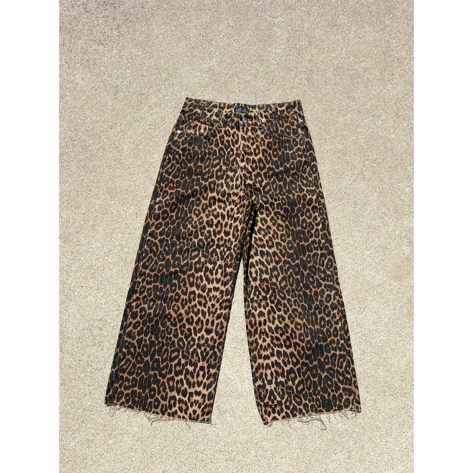 Zara Leopard Print Cotton Wide Leg Raw Hem Denim Culotte Jeans – Size 4