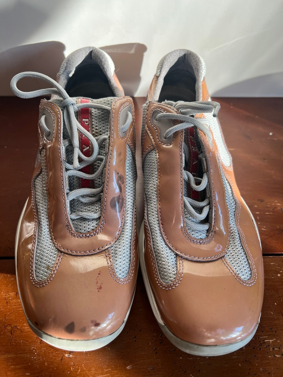 Vintage Prada tan and silver sneakers