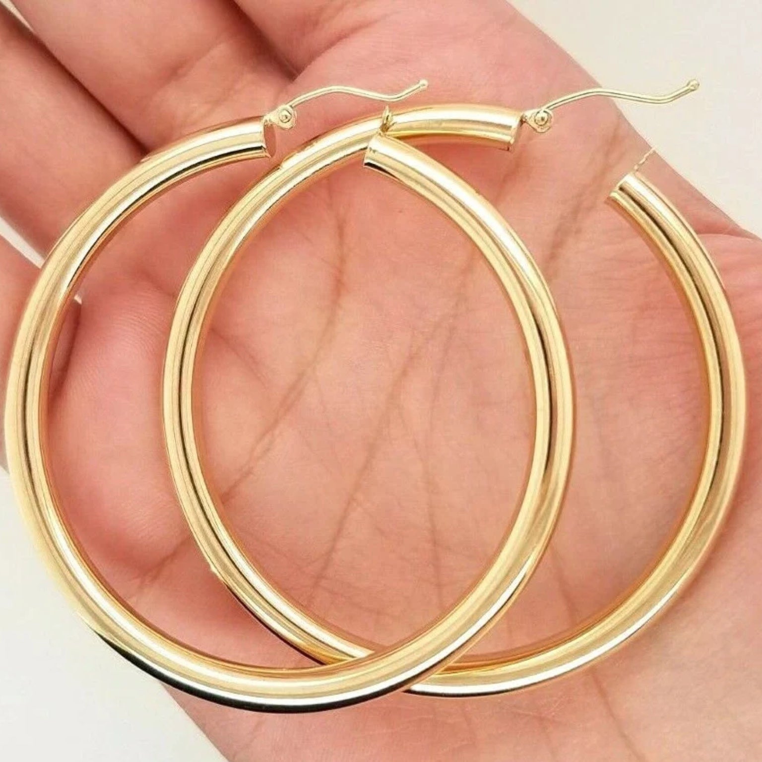 14K Yellow Gold Large (50mm x 4mm ) Tube Hoop Earrings, NWT