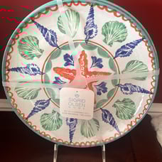 Sigrid Olsen Set of 4 MELAMINE SEASHELL STARFISH Dinner Plates Beach 11''-NWT