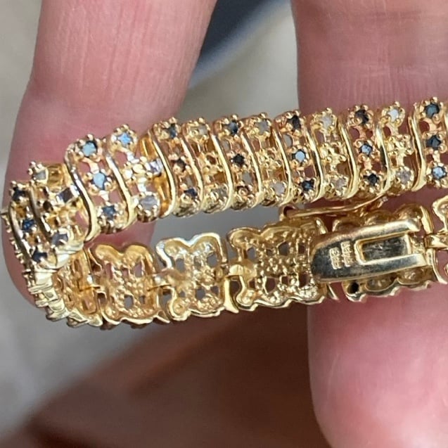 1 CT Natural Black & White Diamonds 24K Yellow Gold Finish Tennis Bracelet 7.5