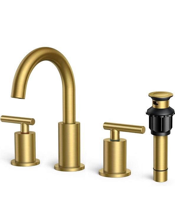 FORIOUS Modern Brushed Gold Bathroom Faucet 3 Hole, 8 Inch Widespread