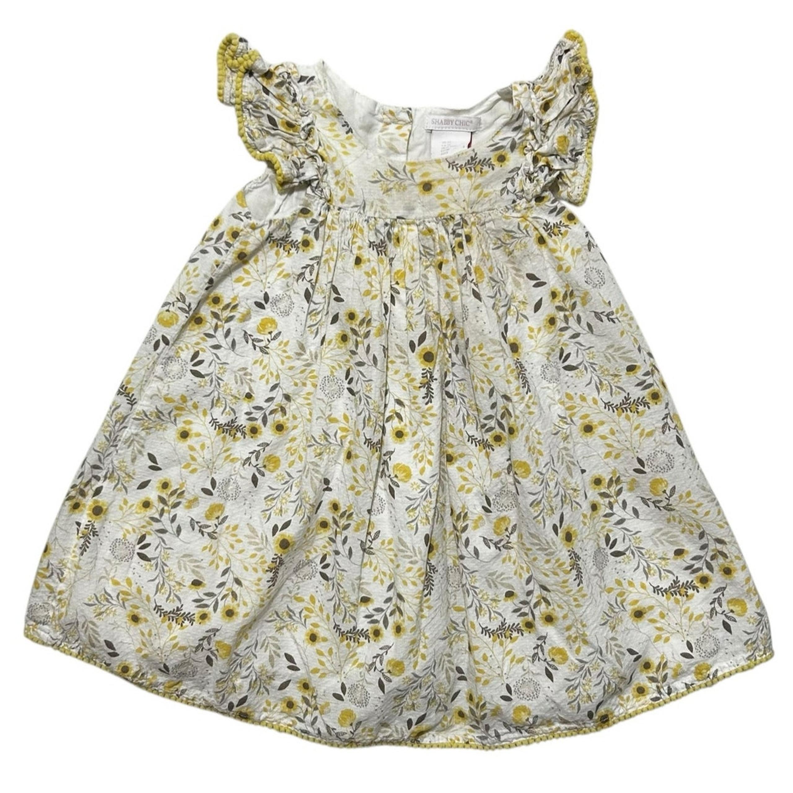Shabby Chic Floral Ruffle Girls Dress 3T Yellow Cottagecore Frilly Dainty Summer