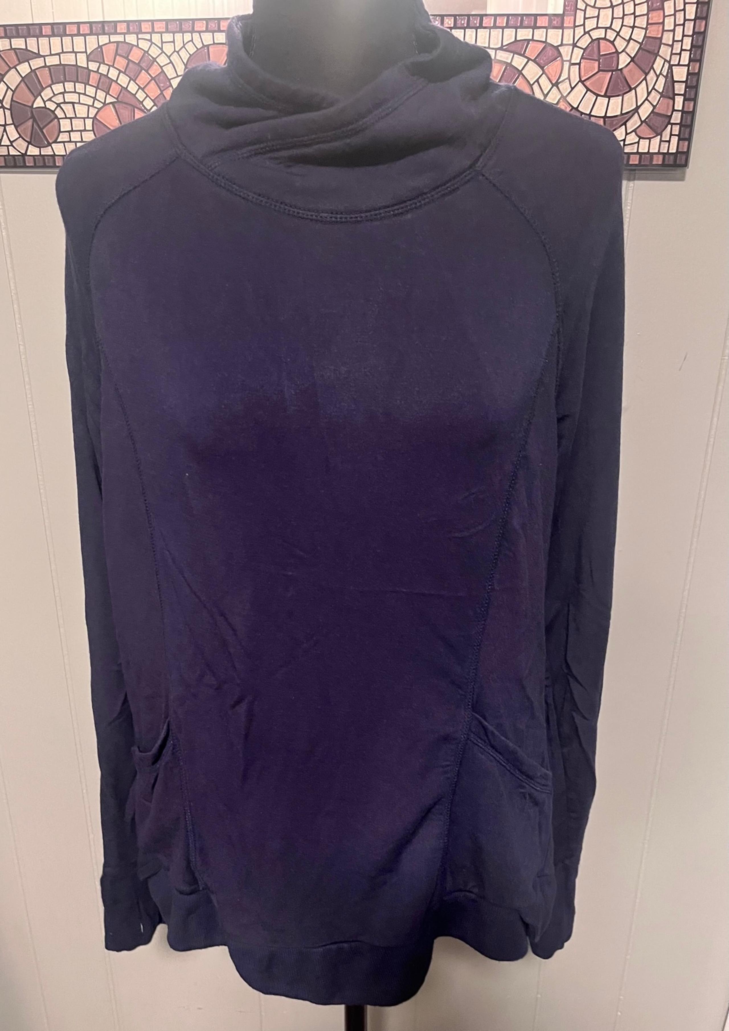 Yogalicious Women's Heather Navy Soft Cross Neck Pullover Pocket Sweater Size L