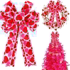 Valentine Tree Topper Bow with Heart Decorations 11.4”x19.6” Large