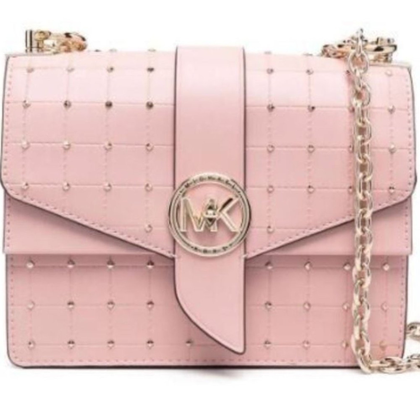 NWT MSRP 398 Michael Kors Pink Quilted Greenwich Small Studded Crossbody Bag